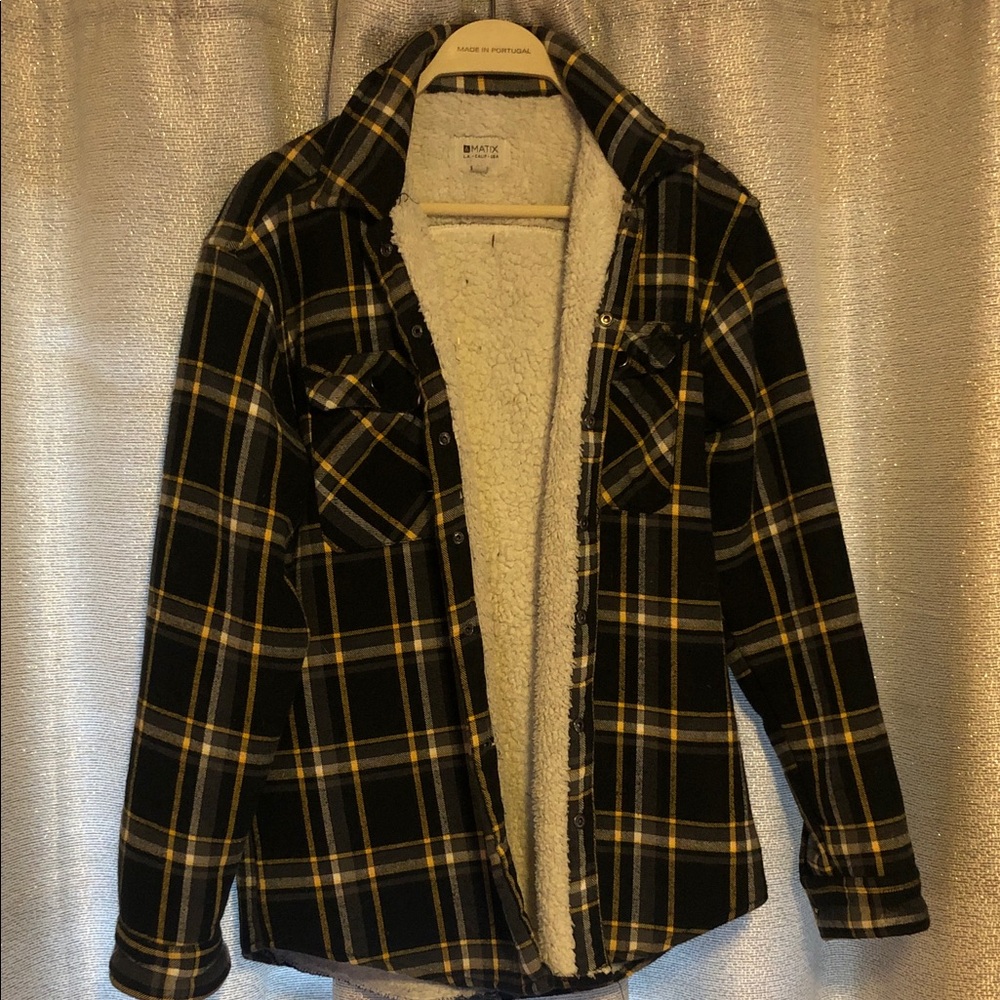 Matix Black and Yellow Plaid Shirt Jacket
